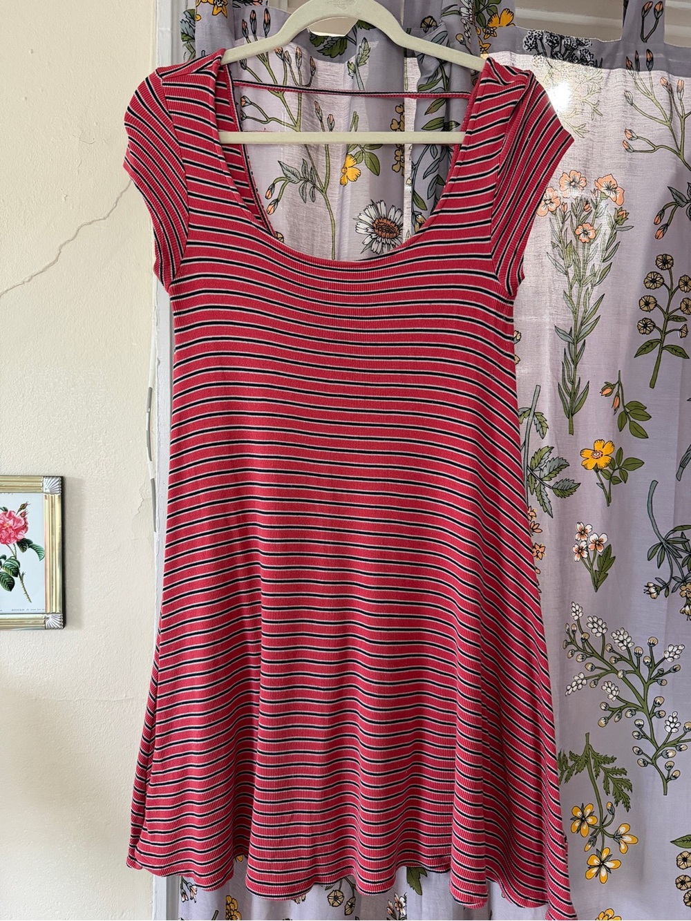 American Eagle Scoop Neck Dress in Pink with Black and White Stripes
